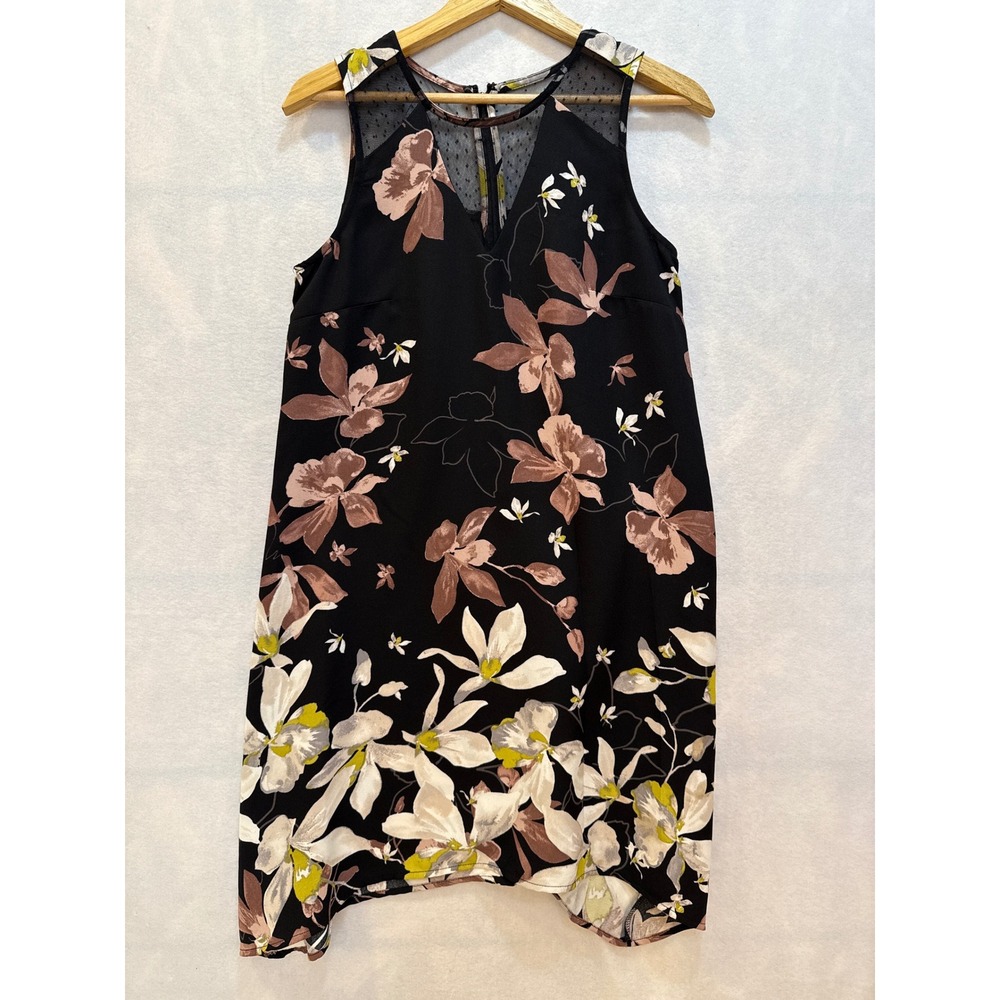 Nicole Miller Studio‎ Black Floral Sleeveless Sheer Neck Dress